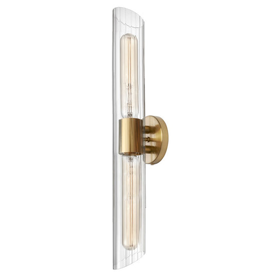 Dainolite Samantha 25in 2-Light Vanity Light | Transitional Clear Glass and Aged Brass Metal | Bathroom Vanity | Model SAM-252W-AGB