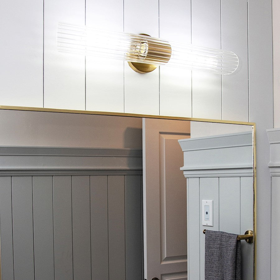 Dainolite Samantha 25in 2-Light Vanity Light | Transitional Clear Glass and Aged Brass Metal | Bathroom Vanity | Model SAM-252W-AGB