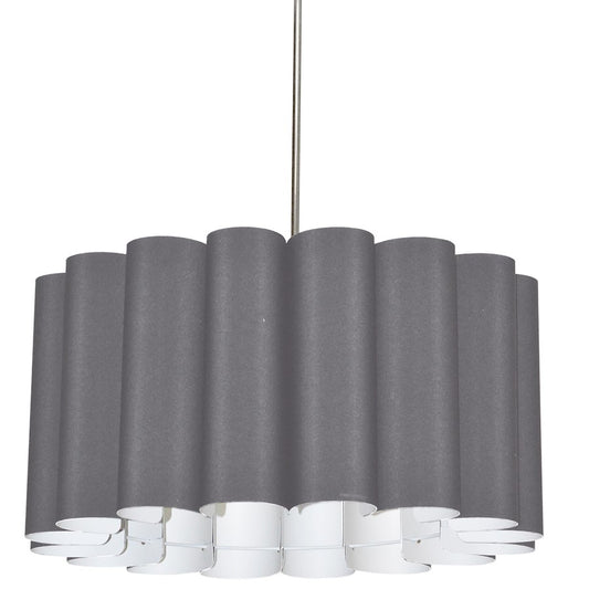 Dainolite Sandra 24in 4-Light Pendant | Transitional Polished Chrome and Platinum Scalloped Drum Fabric Shade | Kitchen Island & | Model SAN244-PC-835