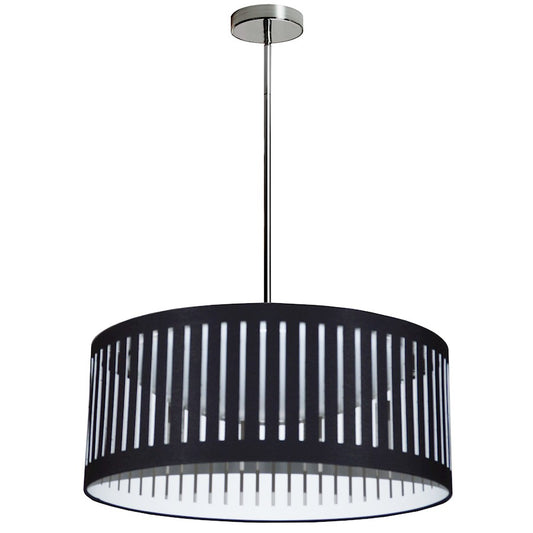 Dainolite LED Slit Drum Shade 20in 1-Light Pendant | Industrial Black Fabric and White Fabric Shade | Kitchen Island & Dining Room | Model SDLED-20P-BK