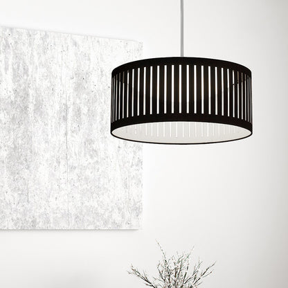 Dainolite LED Slit Drum Shade 20in 1-Light Pendant | Industrial Black Fabric and White Fabric Shade | Kitchen Island & Dining Room | Model SDLED-20P-BK