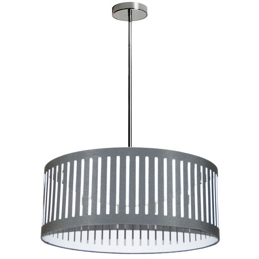 Dainolite Slit Drum 20in 1-Light Pendant | Modern Grey Fabric Shade and Polished Chrome Frame | Kitchen Island & Dining Room | 20 x | Model SDLED-20P-GRY