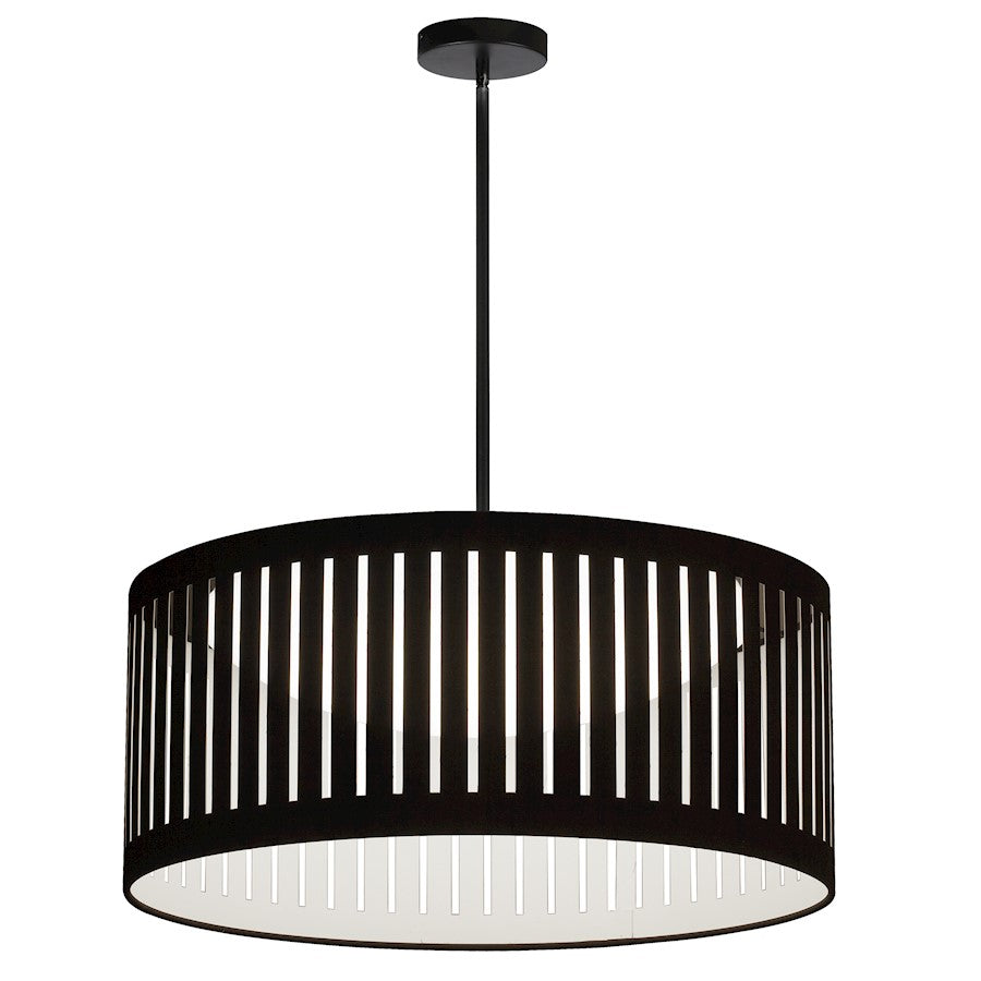 Dainolite Slit Drum 20in 1-Light Pendant | Modern Matte Black and Black Fabric Drum Shade | Kitchen Island & Dining Room | Model SDLED-20P-MB-BK