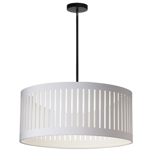Dainolite Slit Drum 20in 1-Light Pendant | Modern Matte Black and White Fabric Drum Shade | Kitchen Island & Dining Room | Model SDLED-20P-MB-WH
