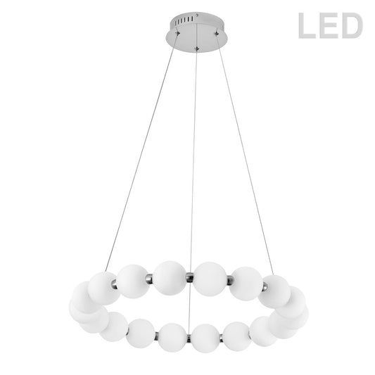 Dainolite Shelby 24in 1-Light LED Chandelier | White Acrylic and Polished Chrome Metal | Dining Room & Living Room | Model SHE-2432LEDC-PC