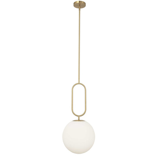 Dainolite Simone 12in 1-Light Pendant | Aged Brass Metal and Opal Glass | Kitchen Island & Dining Room | 12 x 12 x 27 in | Model SIM-121P-AGB