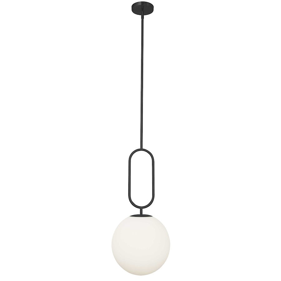 Dainolite Simone 12in 1-Light Pendant | Matte Black Metal and Opal Glass | Kitchen Island & Dining Room | 12 x 12 x 27 in | Model SIM-121P-MB
