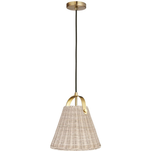 Dainolite Shenandoah 1-Light Pendant | Transitional Aged Brass and Natural Rattan | Kitchen Island & Foyer | 13 x 13 x 14 in | Model SND-141P-AGB