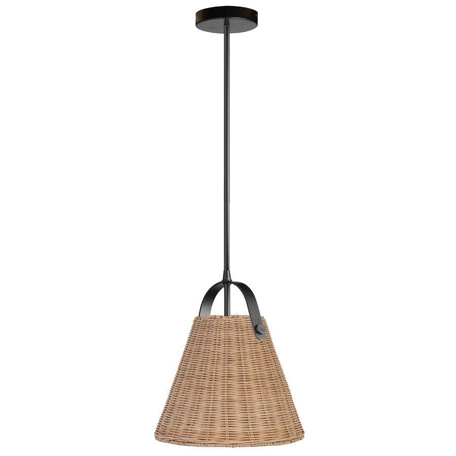 Dainolite Shenandoah 1-Light Pendant | Transitional Matte Black and Natural Rattan | Kitchen Island & Foyer | 13 x 13 x 14 in | Model SND-141P-MB