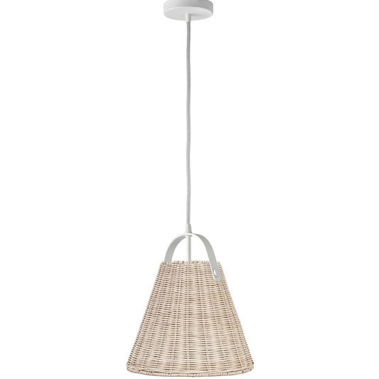 Dainolite Shenandoah 1-Light Pendant | Transitional Matte White and Natural Rattan | Kitchen Island & Foyer | 13 x 13 x 14 in | Model SND-141P-MW