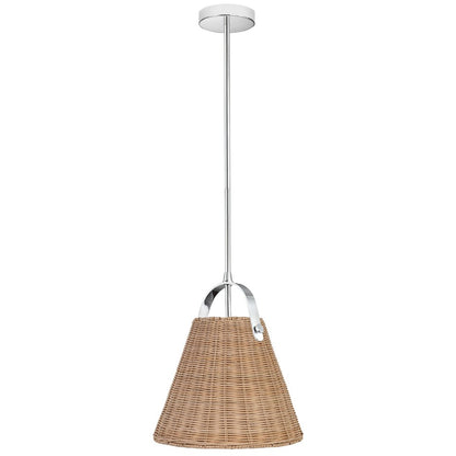 Dainolite Shenandoah 13in 1-Light Pendant | Transitional Polished Chrome and Natural Rattan | Kitchen & Foyer | 13 x 13 x 14 in | Model SND-141P-PC