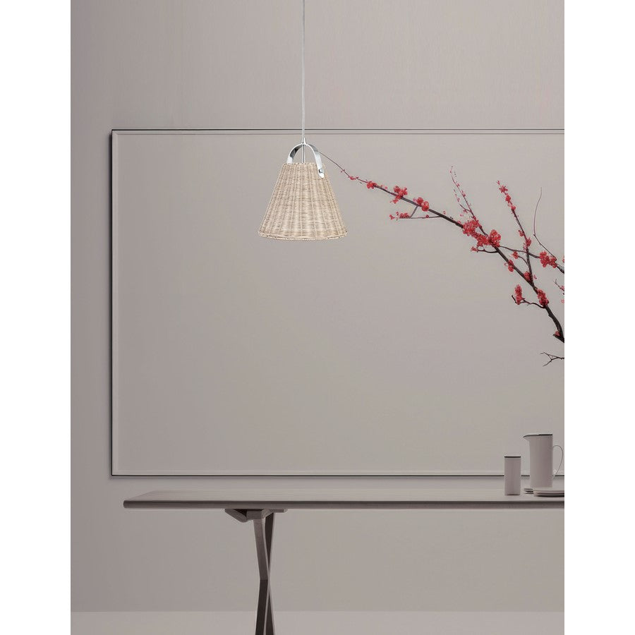 Dainolite Shenandoah 13in 1-Light Pendant | Transitional Polished Chrome and Natural Rattan | Kitchen & Foyer | 13 x 13 x 14 in | Model SND-141P-PC