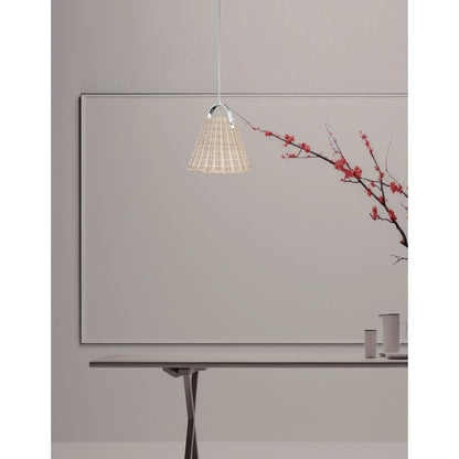 Dainolite Shenandoah 13in 1-Light Pendant | Transitional Polished Chrome and Natural Rattan | Kitchen & Foyer | 13 x 13 x 14 in | Model SND-141P-PC