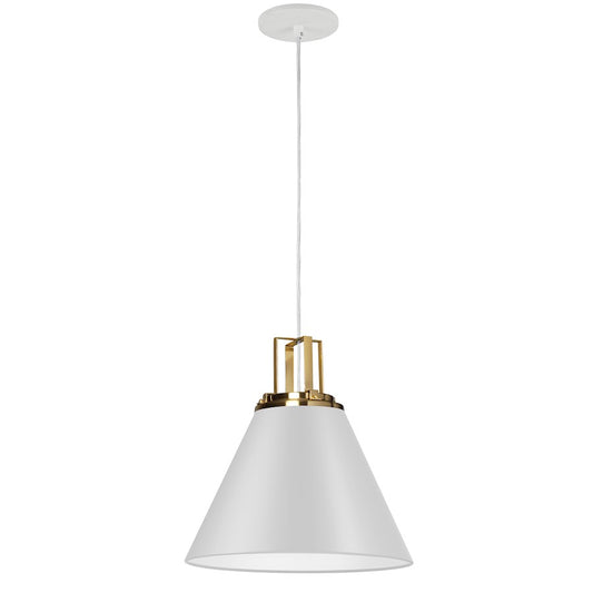 Dainolite Sonus 14in 1-Light Pendant | Contemporary Matte White and Aged Brass Metal | Kitchen Island & Dining Room | Model SNS-141P-MW-AGB