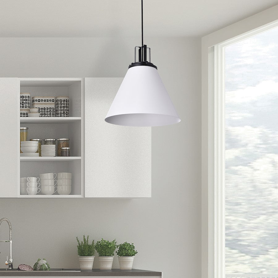 Dainolite Sonus 14in 1-Light Pendant | Contemporary Matte White and Matte Black Metal | Kitchen Island & Dining Room | Model SNS-141P-MW-MB