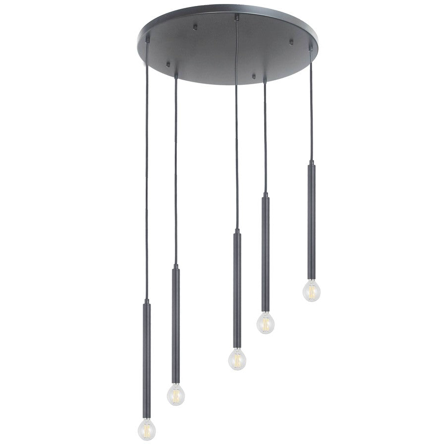 Dainolite Sanya 24in 5-Light Linear Pendant | Modern Matte Black Metal | Kitchen Island & Dining Room | 24 x 24 x 12 in | Model SNY-125P-MB