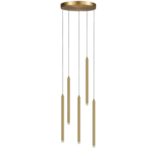 Dainolite Sanya 24in 5-Light LED Linear Pendant | Modern Aged Brass and White Acrylic | Kitchen Island & Dining Room | Model SNY-1815LEDP-AGB