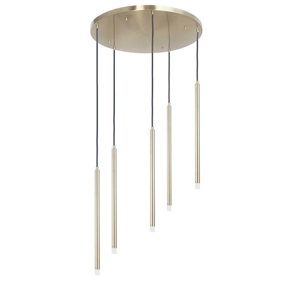 Dainolite Sanya 24in 5-Light LED Linear Pendant | Modern Aged Brass and White Acrylic | Kitchen Island & Dining Room | Model SNY-1815LEDP-AGB