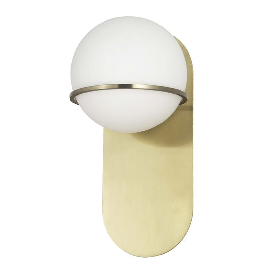 Dainolite Sofia 12in 1-Light Vertical Wall Sconce | Modern Aged Brass and White Glass | Foyer & Hallway | 12 x 7 x 6 in | Model SOF-121W-AGB
