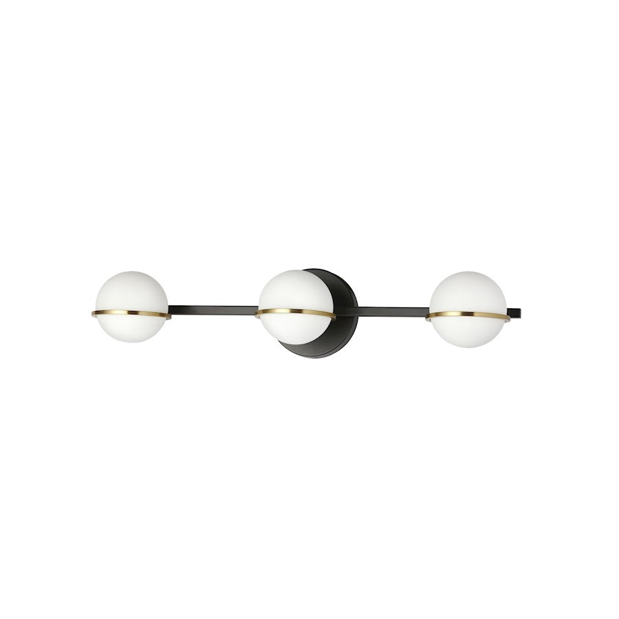 Dainolite Sofia 23in 3-Light Vanity | Modern Matte Black and Aged Brass with White Opal Glass | Bathroom Vanity | Model SOF-233W-MB-AGB