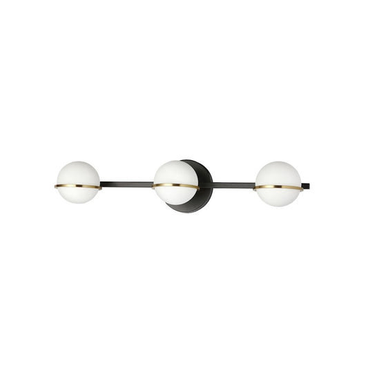 Dainolite Sofia 23in 3-Light Vanity | Modern Matte Black and Aged Brass with White Opal Glass | Bathroom Vanity | Model SOF-233W-MB-AGB