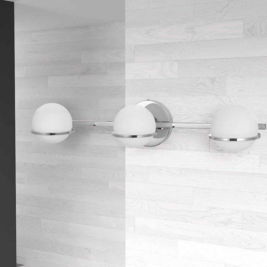 Dainolite Sofia 23in 3-Light Vanity | Modern Polished Chrome and White Opal Glass | Bathroom Vanity | 23 x 6 x 5 in | Model SOF-233W-PC