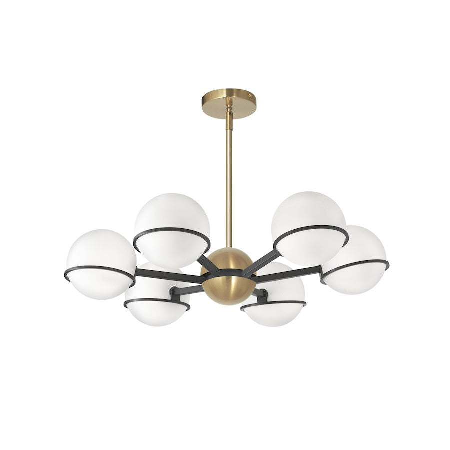 Dainolite Sofia 28in 6-Light Chandelier | Modern Matte Black and Aged Brass White Glass | Kitchen Island & Dining Room | 28 x 28 x | Model SOF-286C-MB-AGB