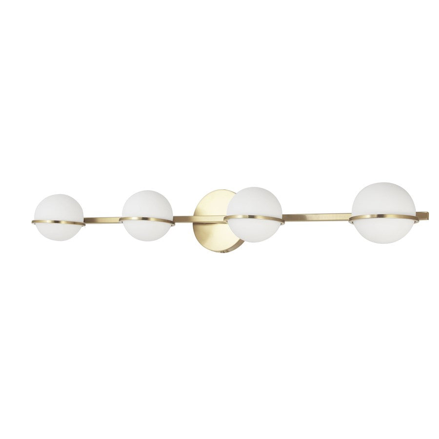 Dainolite Sofia 32in 4-Light Vanity Light | Modern Aged Brass and White Opal Glass | Bathroom Vanity | 6 x 32 x 5 in | Model SOF-324W-AGB