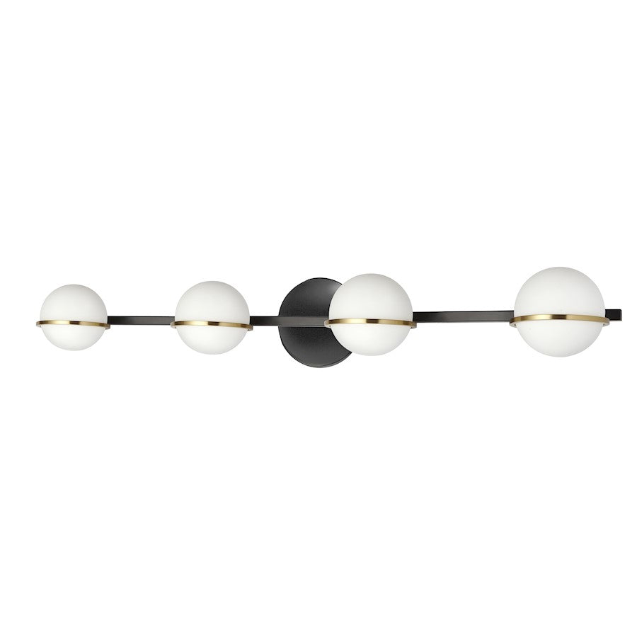 Dainolite Sofia 32in 4-Light Vanity | Modern Matte Black and Aged Brass with White Opal Glass | Bathroom Vanity Light | Model SOF-324W-MB-AGB