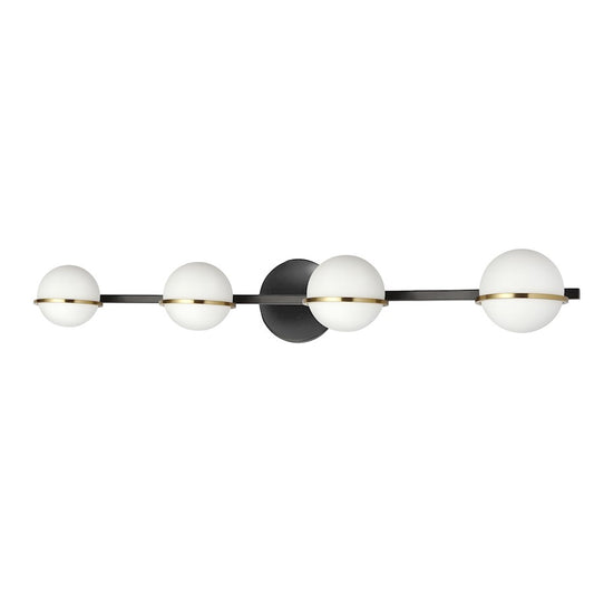 Dainolite Sofia 32in 4-Light Vanity | Modern Matte Black and Aged Brass with White Opal Glass | Bathroom Vanity Light | Model SOF-324W-MB-AGB