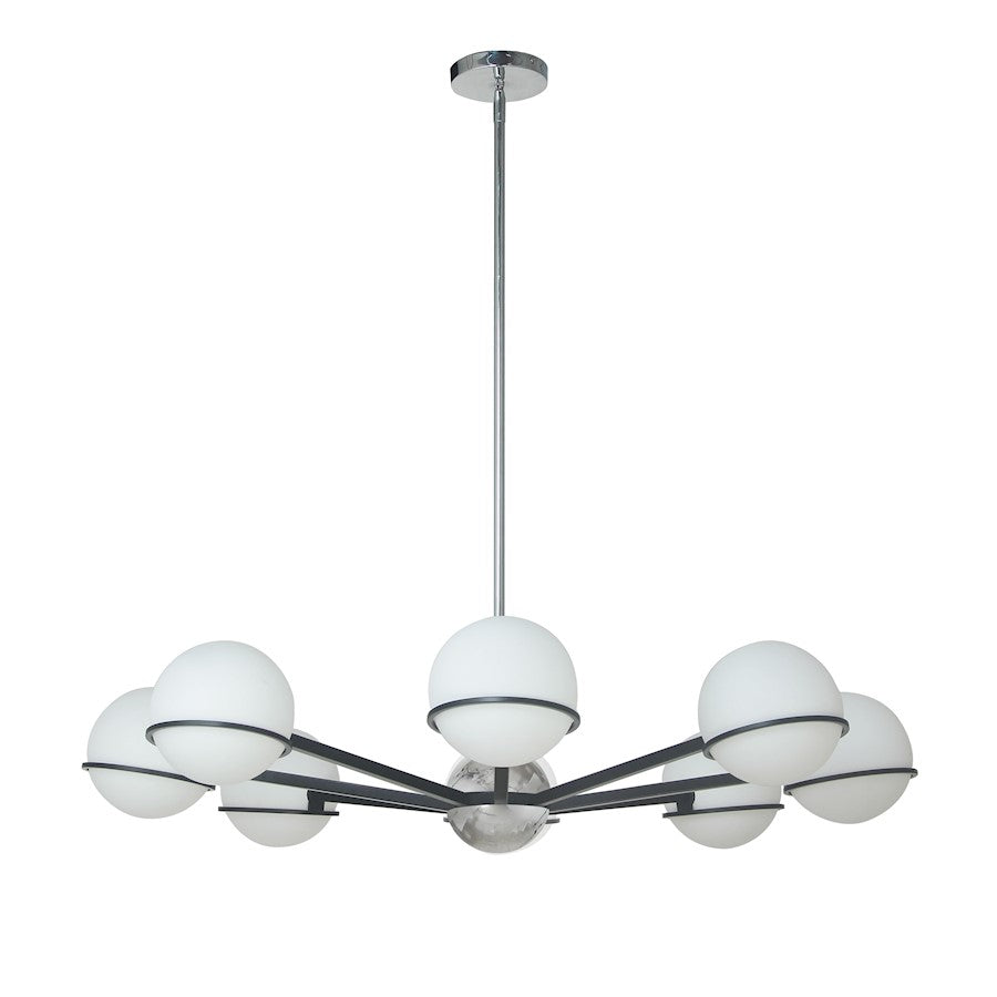 Dainolite Sofia 38in 8-Light Chandelier | Modern Matte Black and Polished Chrome with White Opal Glass | Dining Room & Living | Model SOF-388C-MB-PC