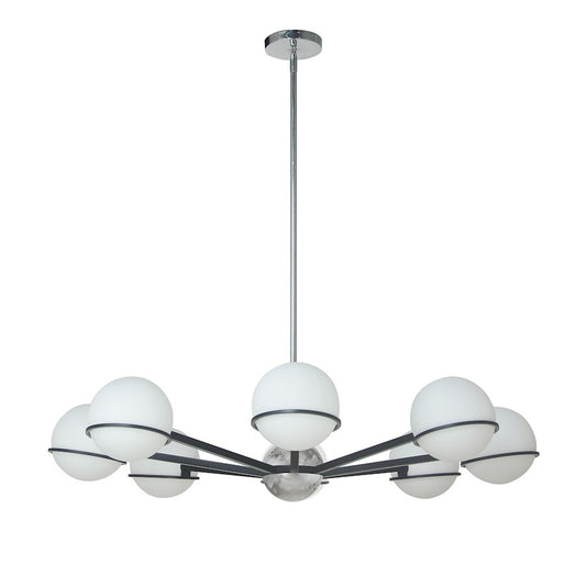 Dainolite Sofia 38in 8-Light Chandelier | Modern Matte Black and Polished Chrome with White Opal Glass | Dining Room & Living | Model SOF-388C-MB-PC