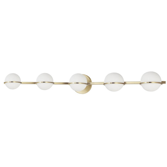 Dainolite Sofia 41in 5-Light Vanity | Modern Aged Brass and White Opal Glass | Bathroom Vanity | 6 x 41 x 5 in | Model SOF-415W-AGB