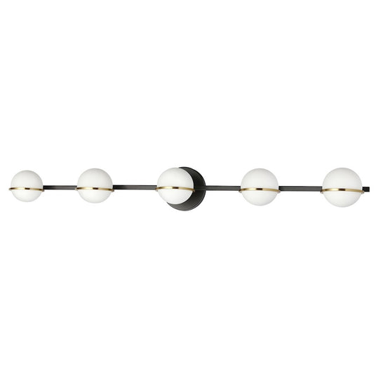 Dainolite Sofia 41in 5-Light Vanity | Modern Matte Black and Aged Brass with White Opal Glass | Bathroom Vanity | Model SOF-415W-MB-AGB
