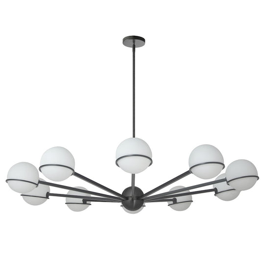 Dainolite Sofia 50in 10-Light Chandelier | Modern Matte Black and White Opal Glass | Dining Room & Living Room | Model SOF-5010C-MB