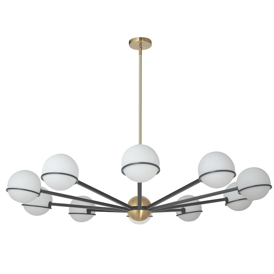 Dainolite Sofia 50in 10-Light Chandelier | Modern Matte Black and Aged Brass with White Opal Glass | Dining Room & Living | Model SOF-5010C-MB-AGB