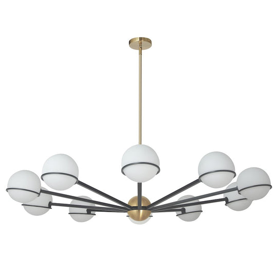 Dainolite Sofia 50in 10-Light Chandelier | Modern Matte Black and Aged Brass with White Opal Glass | Dining Room & Living | Model SOF-5010C-MB-AGB