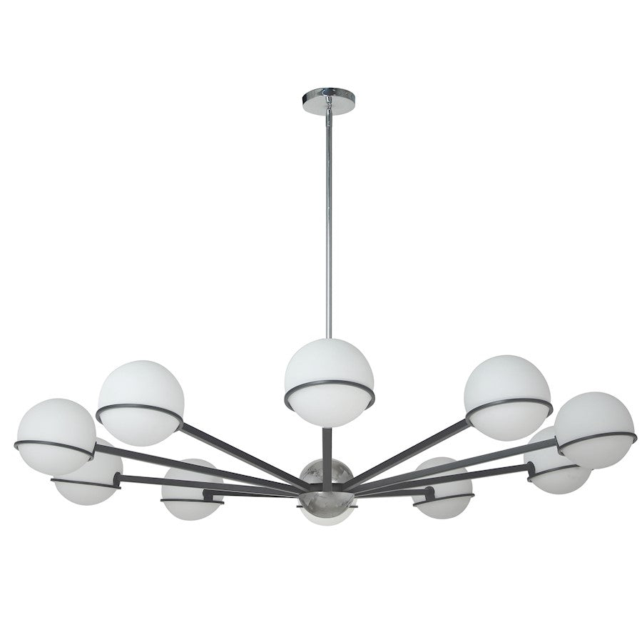 Dainolite Sofia 50in 10-Light Chandelier | Modern Matte Black and Polished Chrome with White Opal Glass | Dining Room | Model SOF-5010C-MB-PC