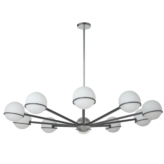 Dainolite Sofia 50in 10-Light Chandelier | Modern Matte Black and Polished Chrome with White Opal Glass | Dining Room | Model SOF-5010C-MB-PC
