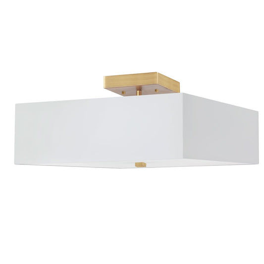 Dainolite Seren 14in 3-Light Semi-Flush Mount | Transitional Aged Brass and White HardBack Fabric Shade | Damp Rated Bedroom | Model SRN-143SF-AGB-WH