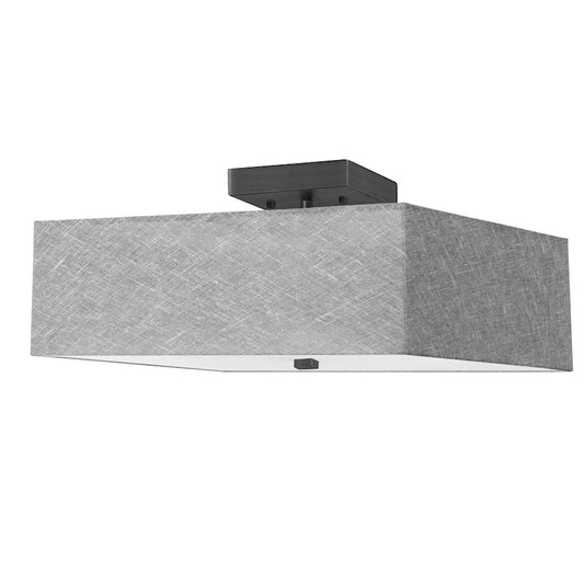 Dainolite Seren 14in 3-Light Semi-Flush Mount | Transitional Matte Black and Grey Fabric Hardback Shade | Bedroom & Hallway | 14 | Model SRN-143SF-MB-GRY