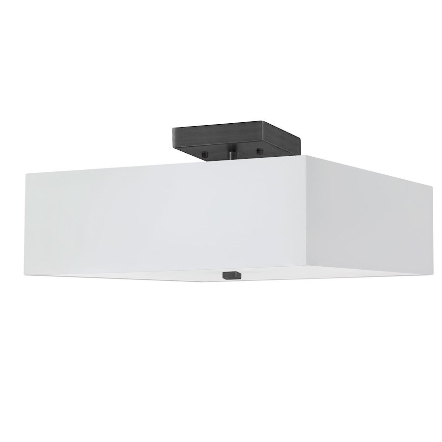 Dainolite Seren 14in 3-Light Semi-Flush Mount | Transitional Matte Black and White HardBack Fabric | Kitchen & Hallway | Model SRN-143SF-MB-WH