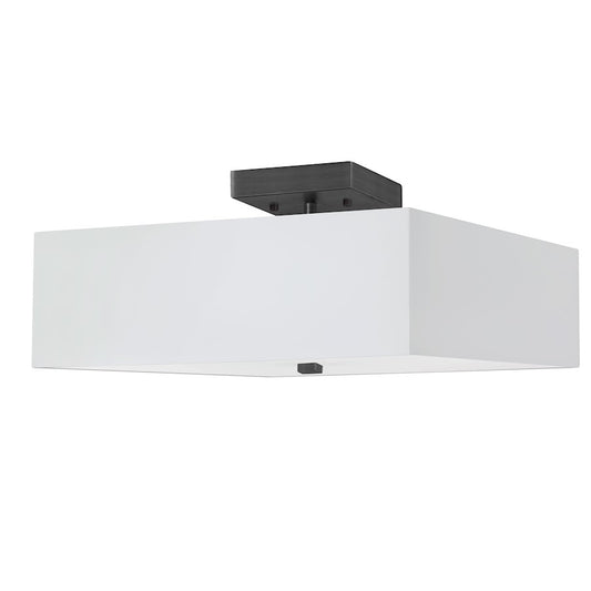 Dainolite Seren 14in 3-Light Semi-Flush Mount | Transitional Matte Black and White HardBack Fabric | Kitchen & Hallway | Model SRN-143SF-MB-WH