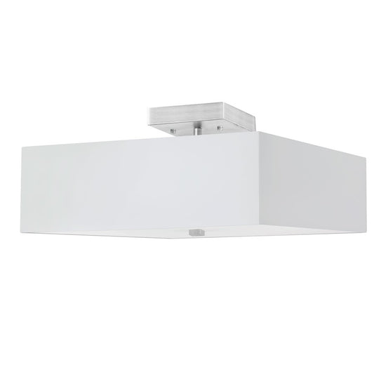 Dainolite Seren 14in 3-Light Semi-Flush Mount | Transitional Satin Chrome and White Fabric | Bedroom & Hallway | Model SRN-143SF-SC-WH