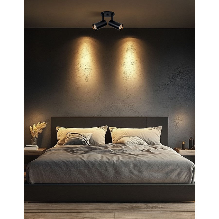 Dainolite Stanly 10.5in 2-Light Spotlight | Contemporary Matte Black Metal | Bedroom & Living Room Accent | 10.5 x 10.5 x 7.25 in | Model STY-72SPT-MB