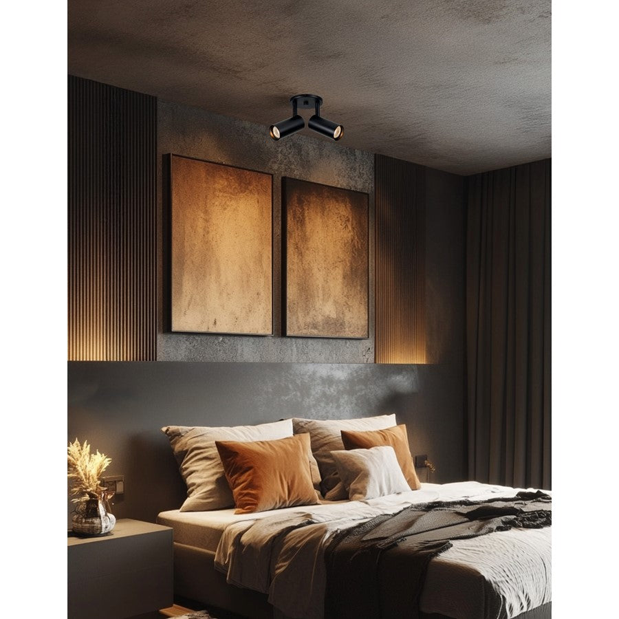 Dainolite Stanly 10.5in 2-Light Spotlight | Contemporary Matte Black Metal | Bedroom & Living Room Accent | 10.5 x 10.5 x 7.25 in | Model STY-72SPT-MB