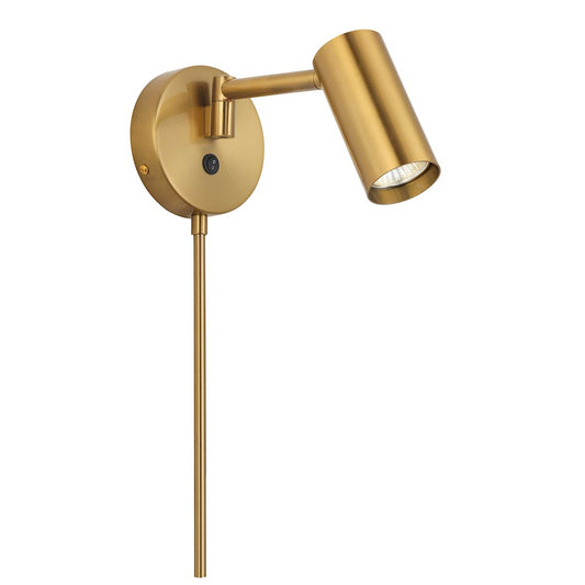 Dainolite Stanly 9.75in 1-Light Swing Arm Spotlight | Contemporary Aged Brass Metal | Bedroom & Office Task Light | Model STY-91WSPT-AGB