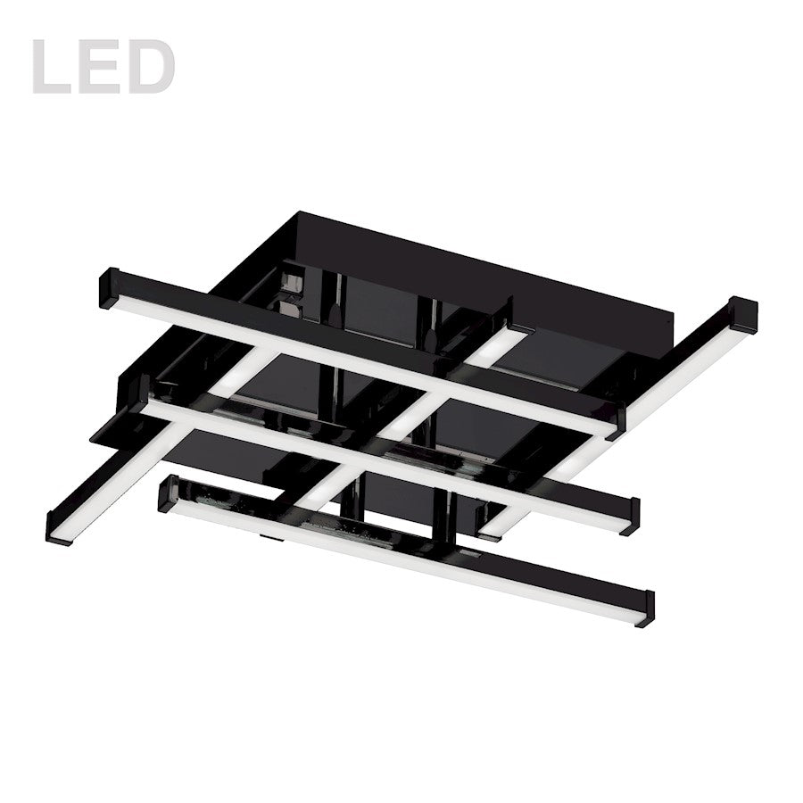 Dainolite Summit 15in 6-Light LED Flush Mount | Contemporary Matte Black Metal and White Acrylic | Hallway & Damp Location | Model SUM-1414FH-MB
