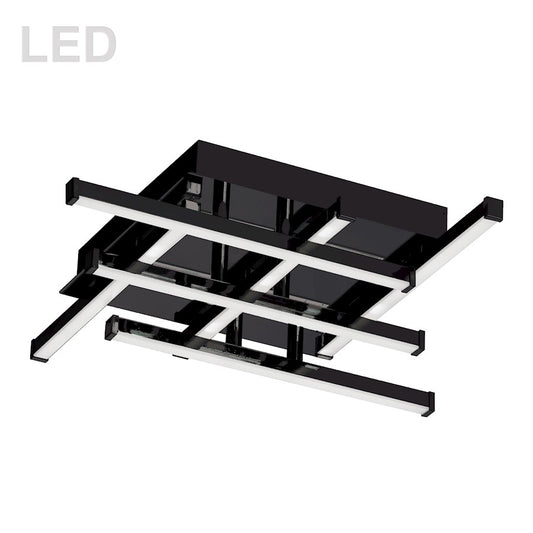 Dainolite Summit 15in 6-Light LED Flush Mount | Contemporary Matte Black Metal and White Acrylic | Hallway & Damp Location | Model SUM-1414FH-MB