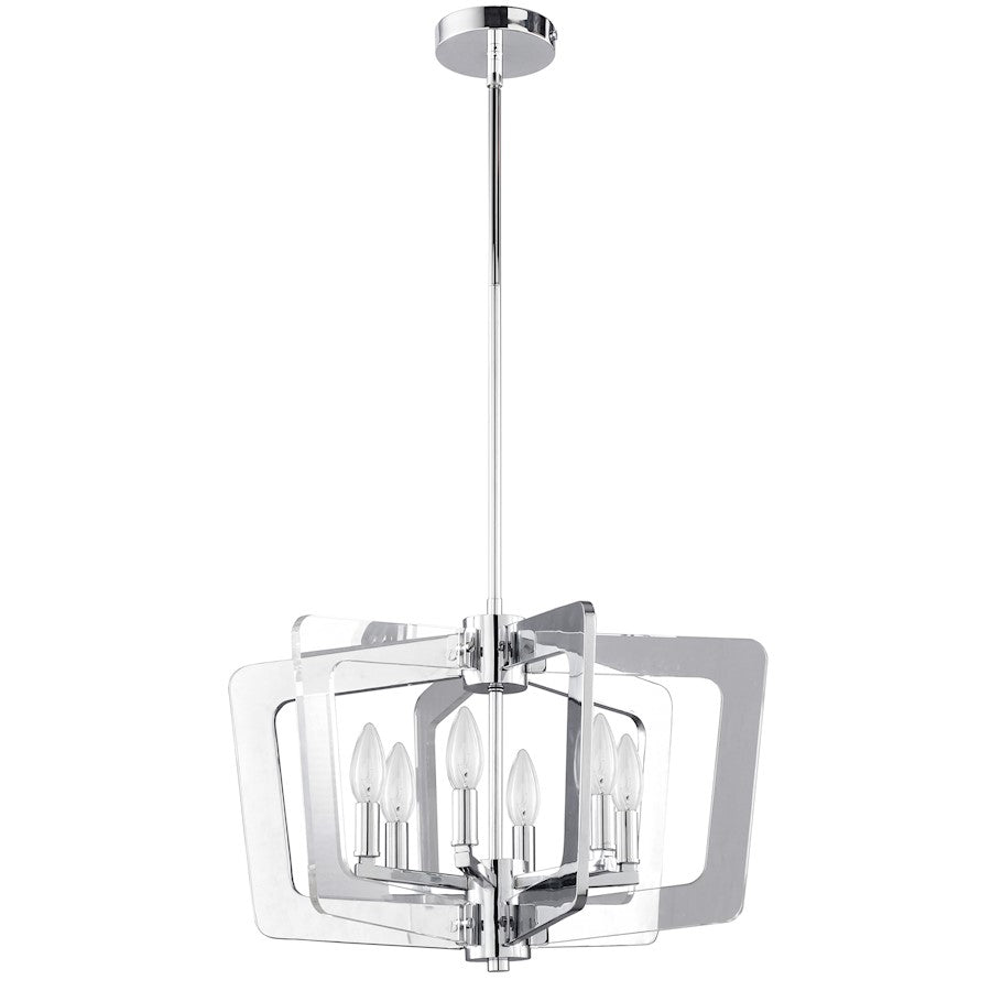 Dainolite StillWater 20in 6-Light Chandelier | Modern Polished Chrome and Clear Acrylic | Dining Room & Living Room | 20 x 20 x 13 in | Model SWR-206C-PC